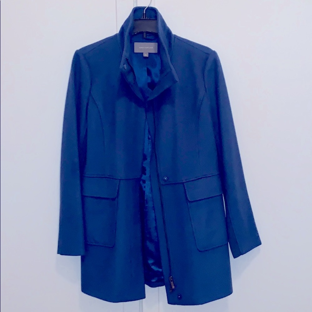 Royal blue funnel neck wool peacoat